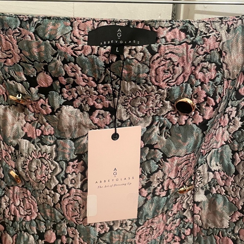 New Abbey Glass Jessica Floral Jacquard High Rise Mini Skirt size Large - Picture 8 of 10